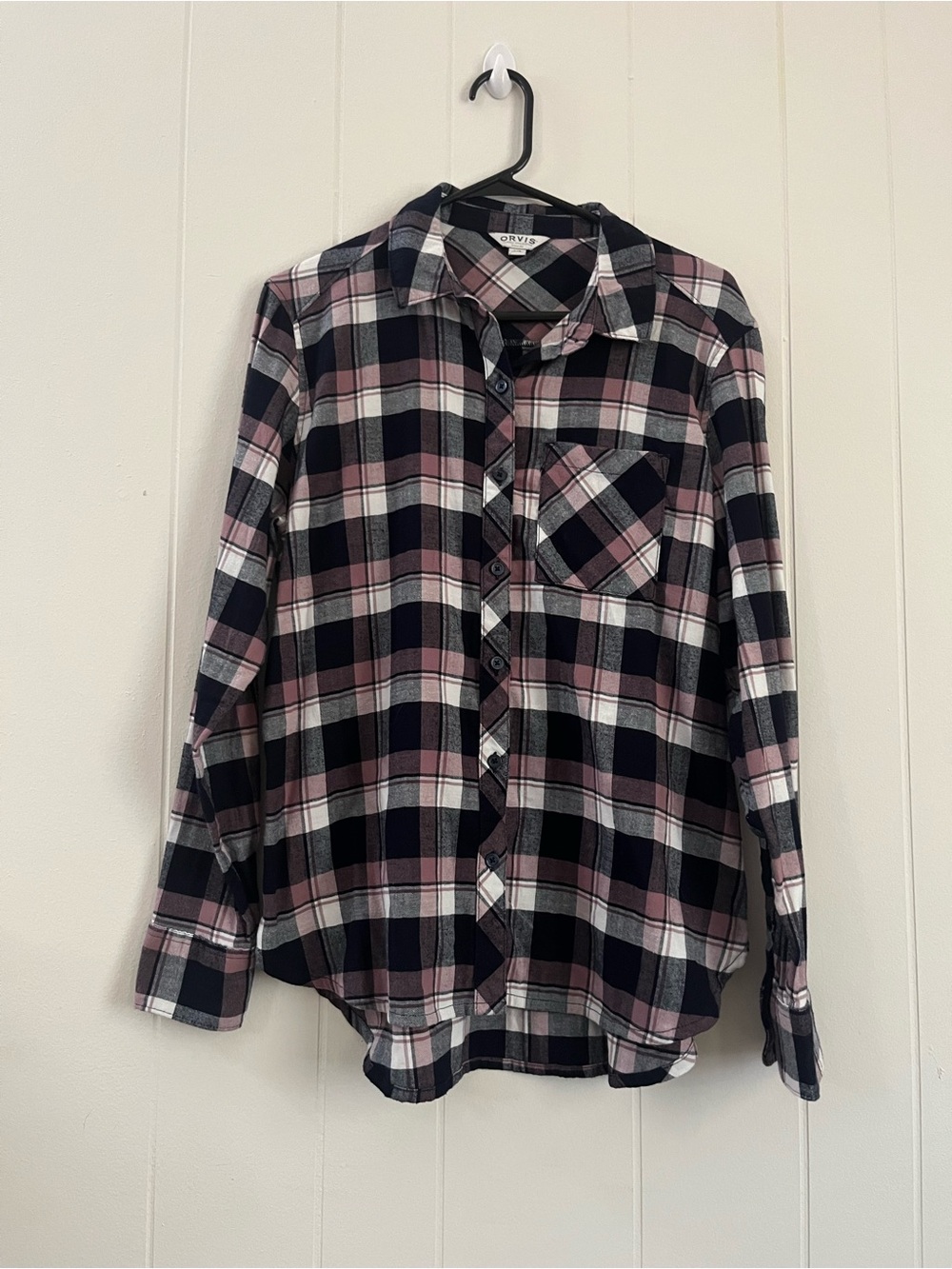 Orvis Black, Pink & White Plaid Shirt